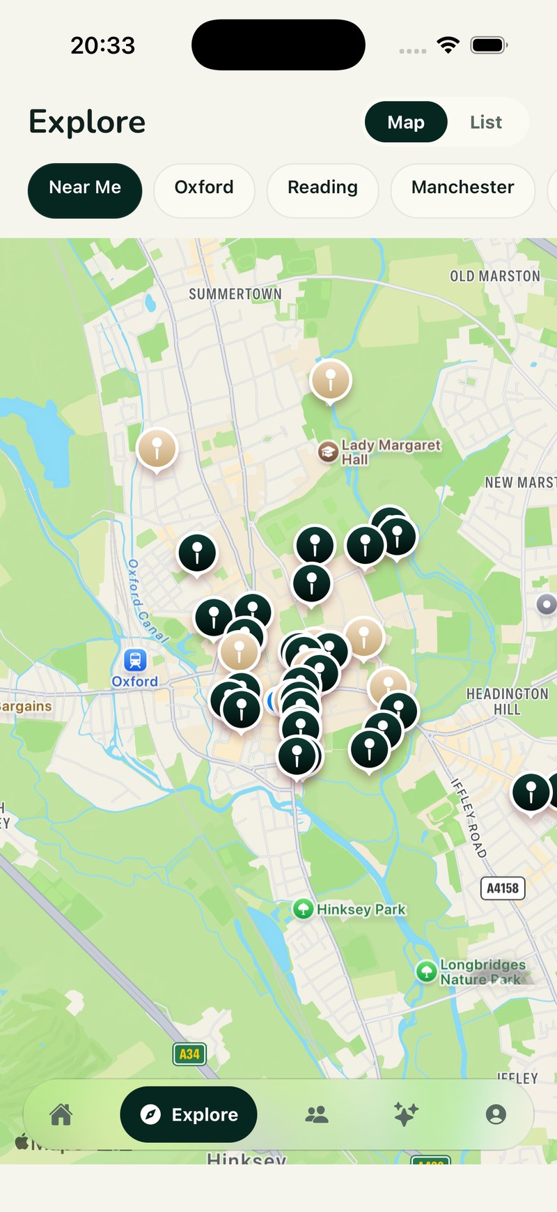 The ROVE Explore map showing quests nearby